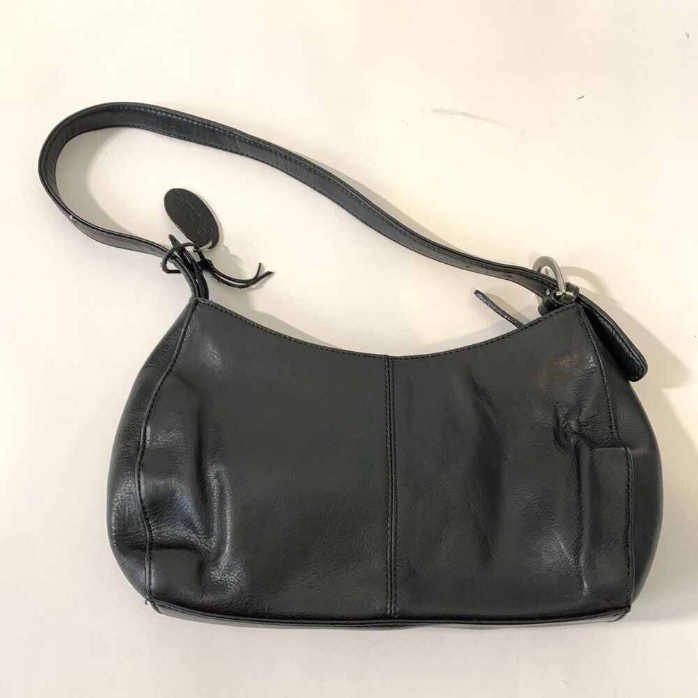 Vtg Rolfs Shoulder Bag Black Leather Purse Zipper Y2K Clean New Money Quiet Lux - Picture 4 of 13